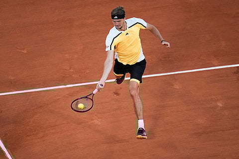 Alexander Zverev plays a shot against Casper Ruud